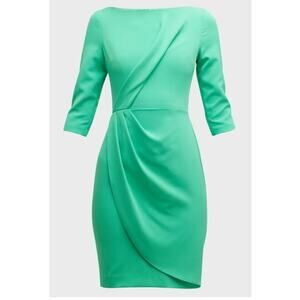 Black Halo NWT ($375) | Green Calandra Sheath Pleated Bodycon Mini Dress | sz 0